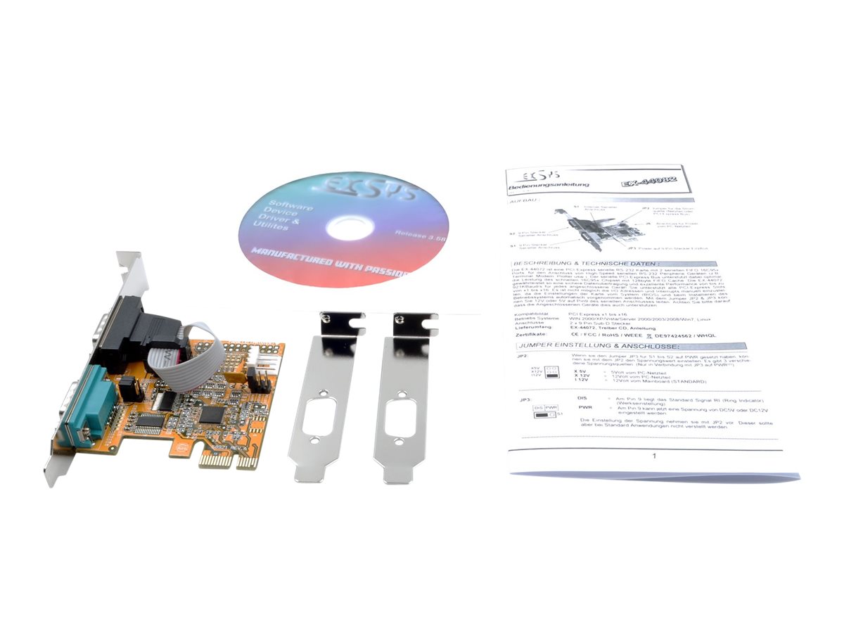 Exsys EX-44082 PCIe 3.0 x16 Serieller Adapter 2x RS-232/V.24 Low Profile Silber
