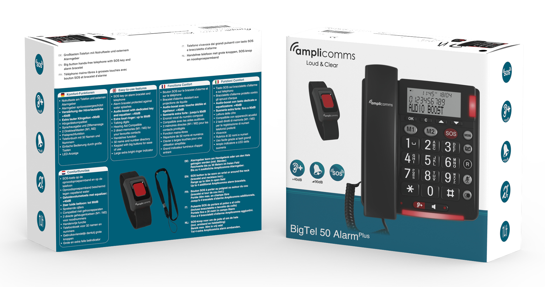 Amplicomms BigTel 50 Alarm Plus Schnurgebundenes Analogtelefon Dunkelgrau