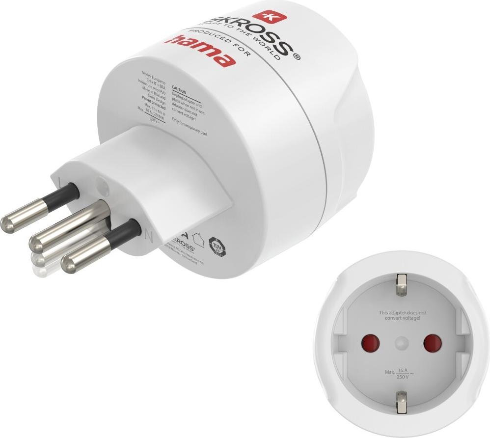 Hama Reiseadapter Typ J, L, N, 3-polig, für die Schweiz, Italien und Brasilien (00223487)