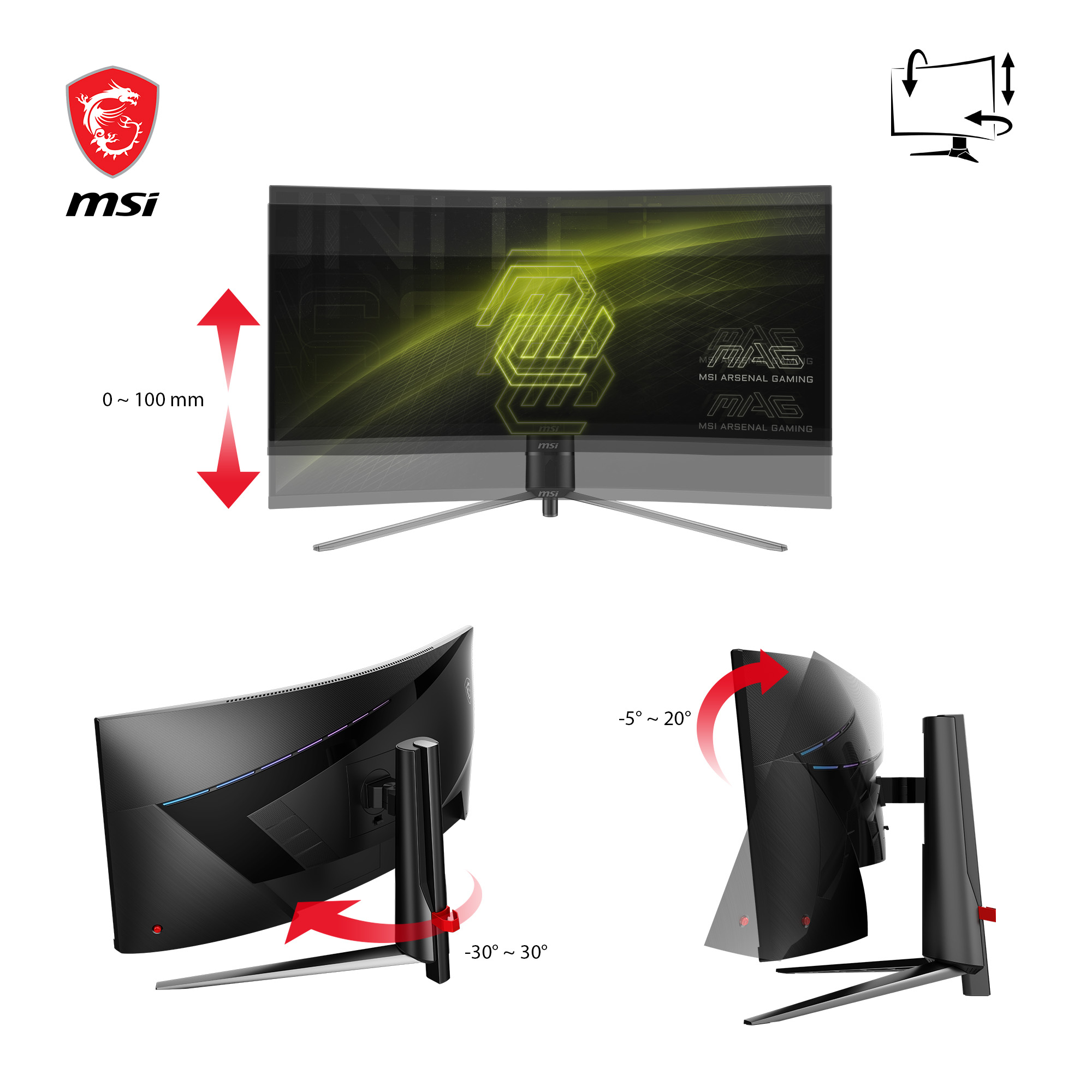 MSI MAG 345CQRDE Curved Gaming Monitor 34" UWQHD VA 180 Hz 1 ms Schwarz