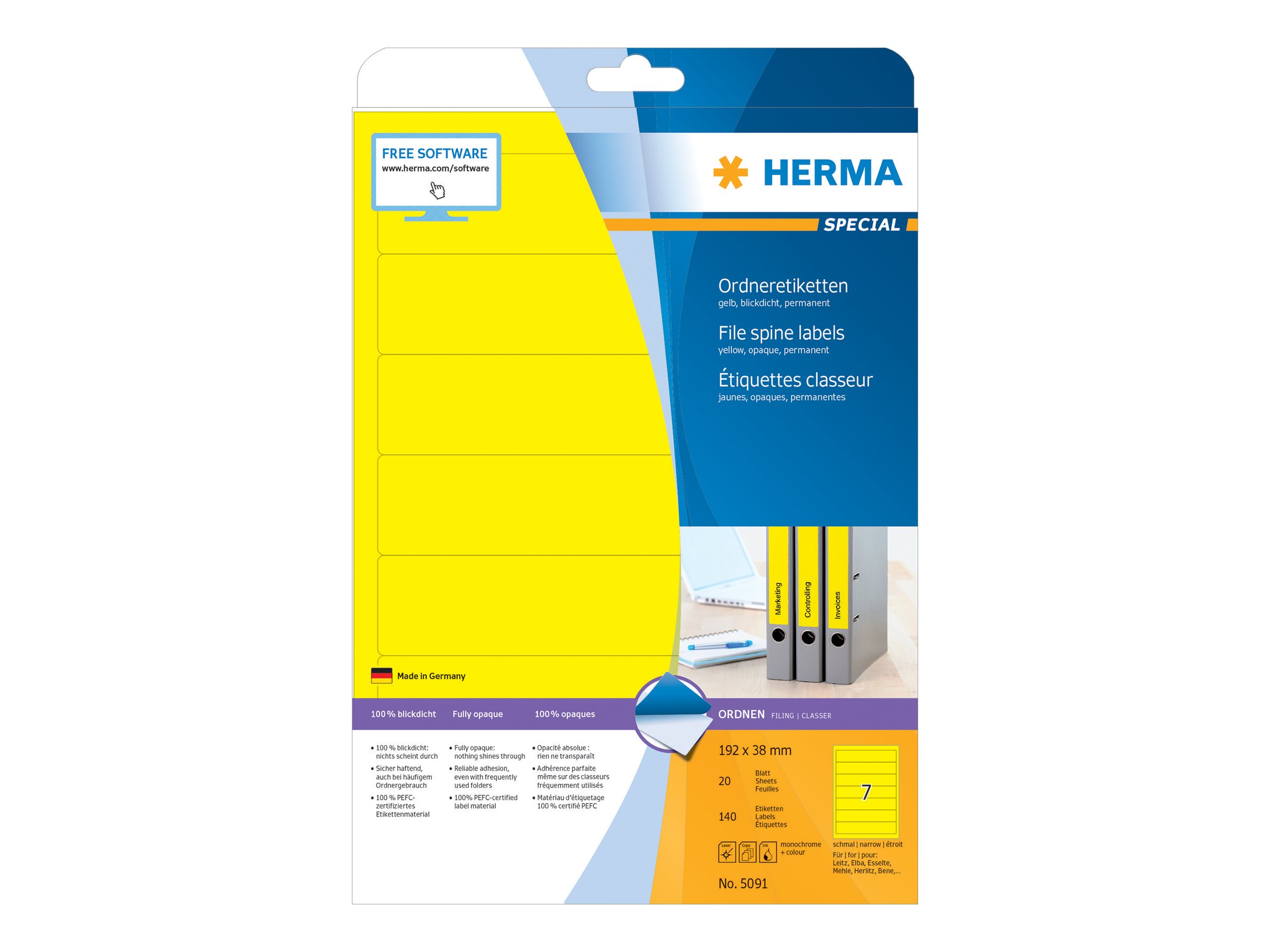 HERMA Special Ordner-Etiketten 192 x 38 mm Gelb