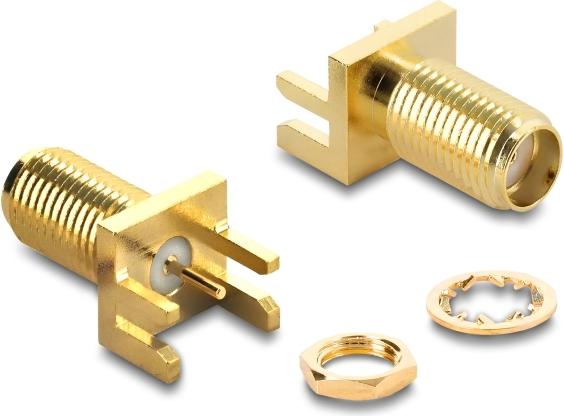 Delock SMA End-Launch-Buchse gerade für Leiterplatte bis 1,7 mm Gewindelänge 9 mm Gold