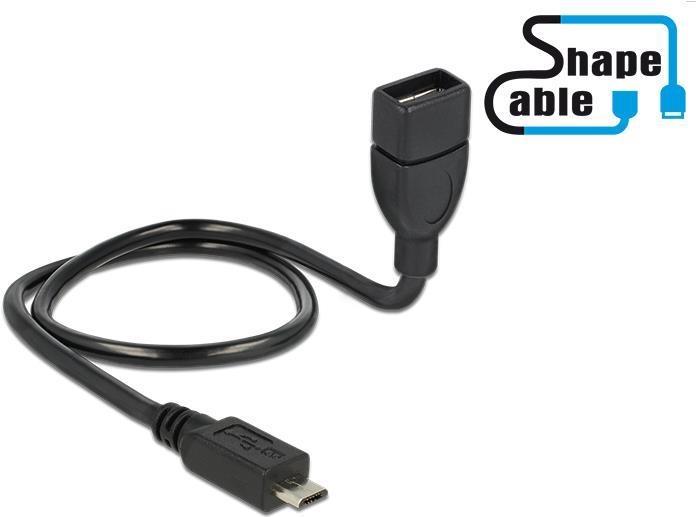 DeLOCK OTG ShapeCable - USB-Verlängerungskabel - USB (W) bis 5-polig Micro-USB Typ B (M) - 50cm - Schwarz (83928)