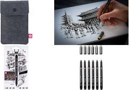 SAKURA Fineliner Pigma Micron, 6er Set + GRATIS Etui Tinte: permanent, farb-, wasser- und lichtecht, - 1 Stück (POXSDKB6)