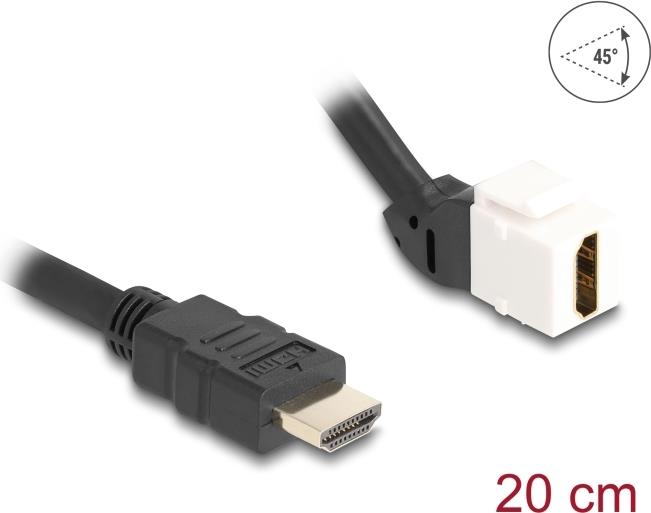 Delock Keystone Modul Kabel HDMI Stecker zu Buchse 45° gewinkelt 8K 60 Hz 20 cm (90319)