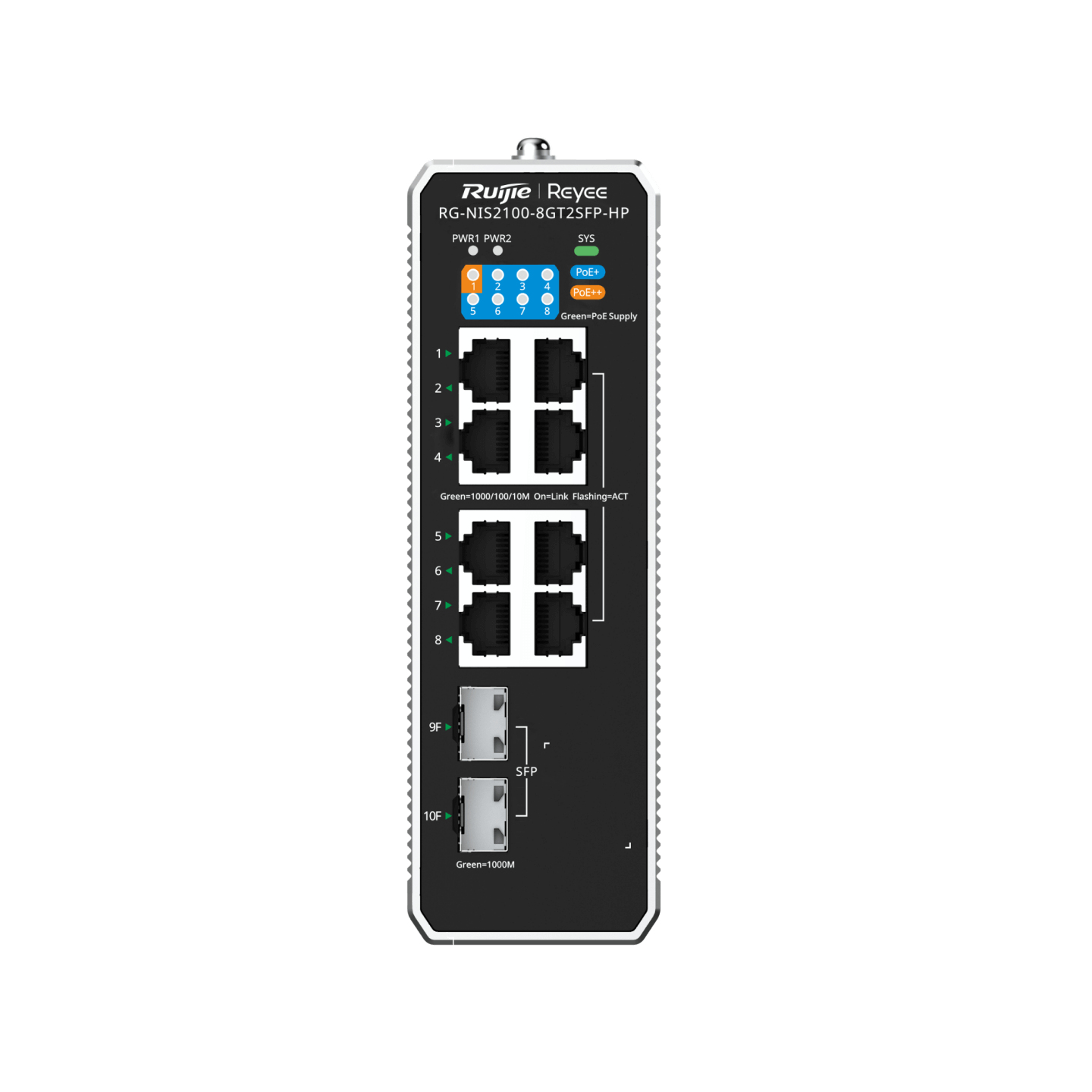 Ruijie RG-NIS2100 RG-NIS2100-8GT2SFP-HP Managed Switch Schwarz, Edelstahl