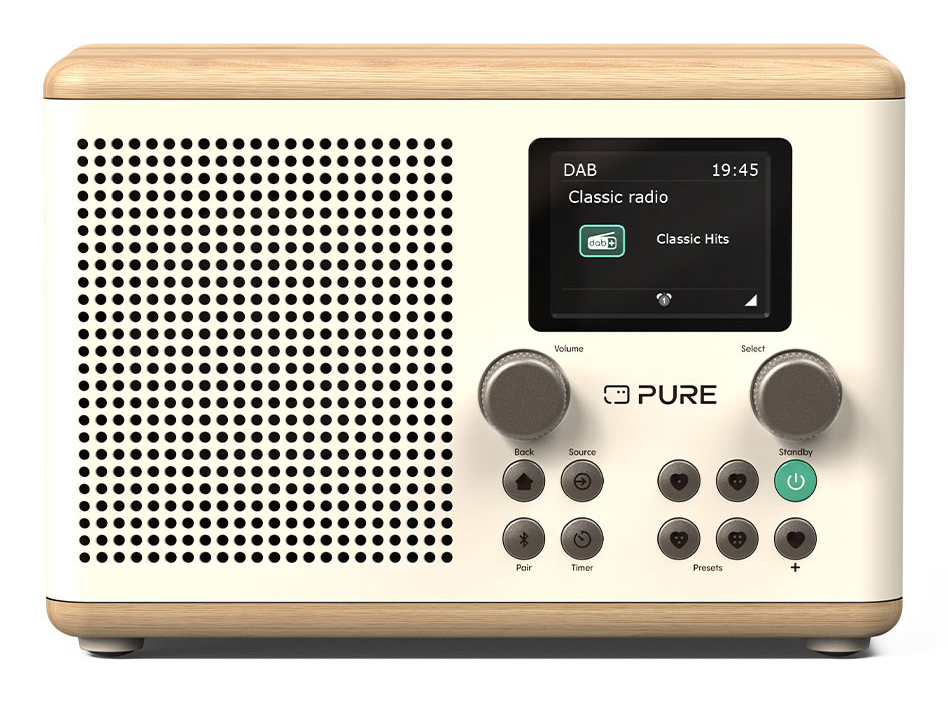 Pure Classic H4 Tragbares DAB+/FM-Radio 10 W Cotton White, Oak