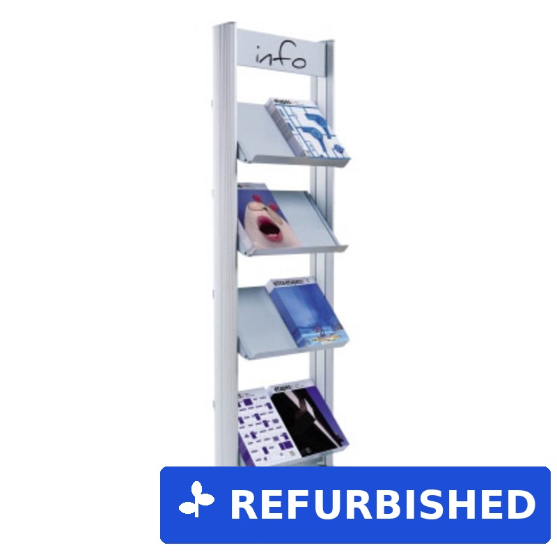 Paperflow Prospektständer 50 x 167,8 x 38,5 cm (B x H x T) Aluminium alu 8 Fächer (8.A4TM.35) (geöffnet)