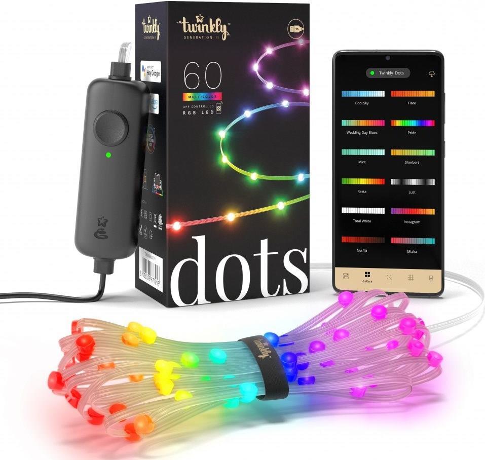 Twinkly Dots Intelligente LED-Leuchten, 60 RGB (mehrfarbig), USB-betrieben, 3 m, klar (TWD060STP-T)
