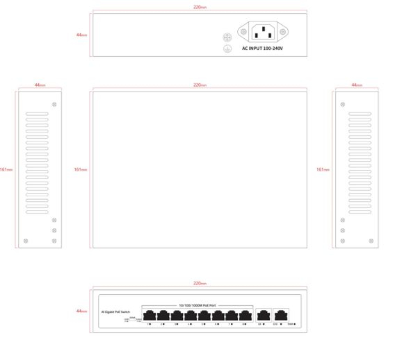 Ernitec ELECTRA-U08-1GB-110W Unmanaged Switch 8 Port Gigabit Ethernet PoE Schwarz