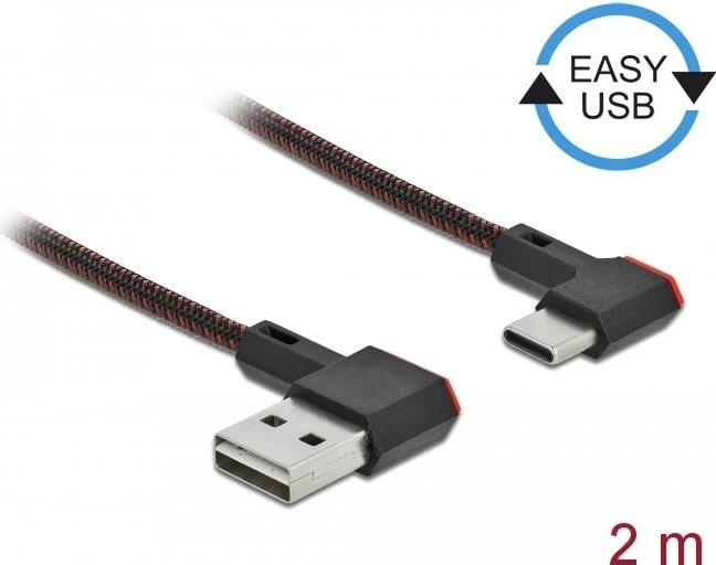 DELOCK EASY-USB 2.0 Kabel Typ-A Stecker zu USB Type-C Stecker gewinkelt links / rechts 2 m schwarz
