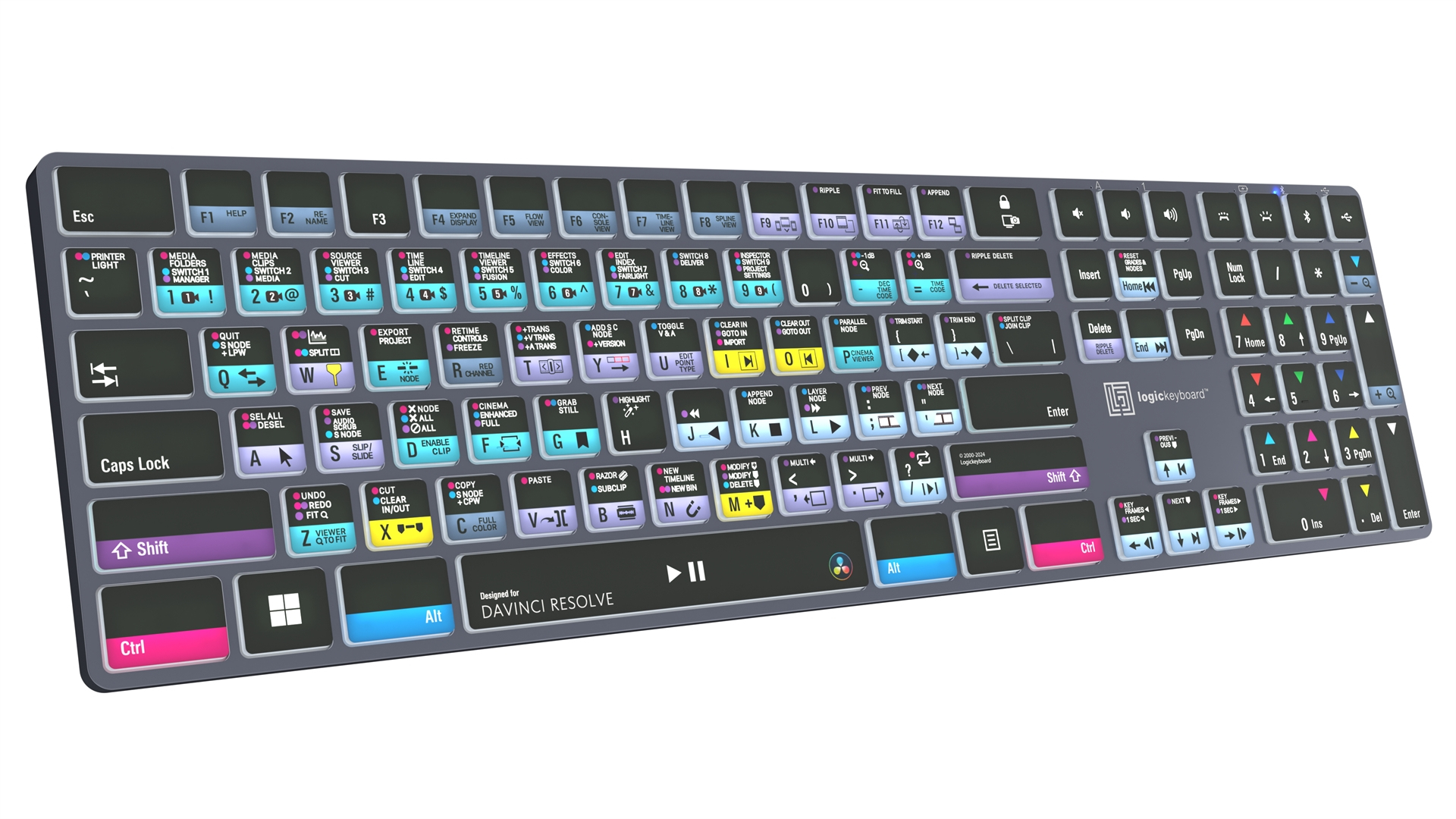 Logickeyboard DaVinci Resolve Classic Titan Tastatur QWERTY UK USB + Bluetooth Schwarz