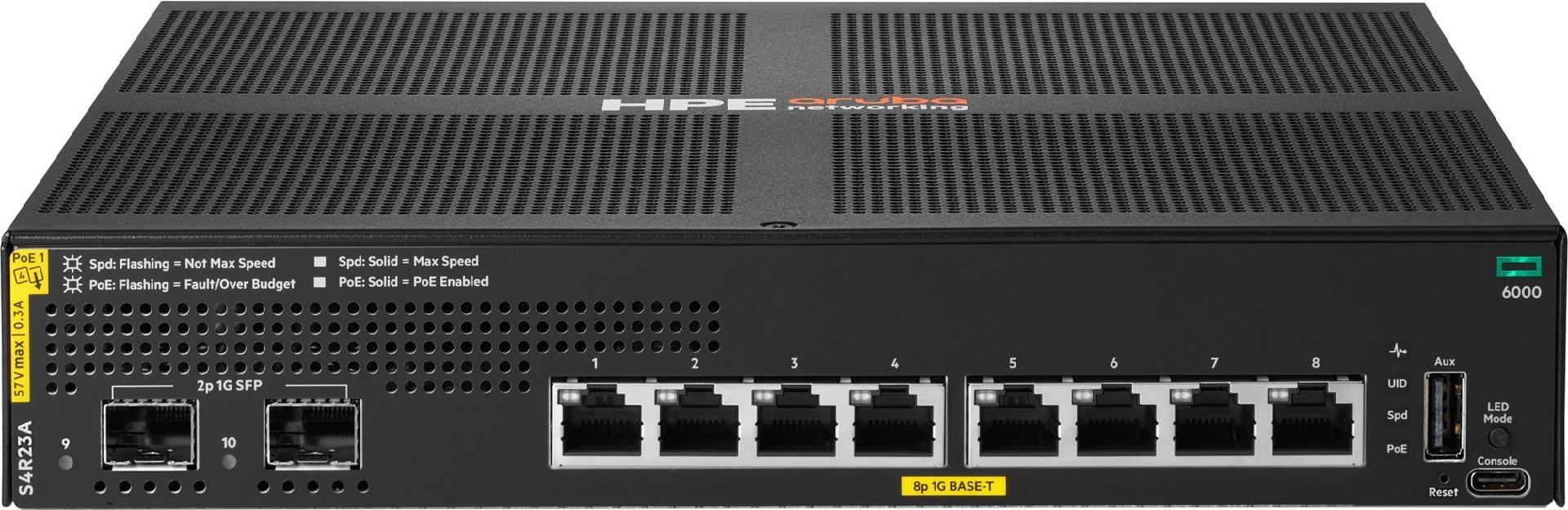 HPE Aruba Networking CX 6000 8-Port PoE+ 2x SFP Managed Gigabit Switch 67W Schwarz