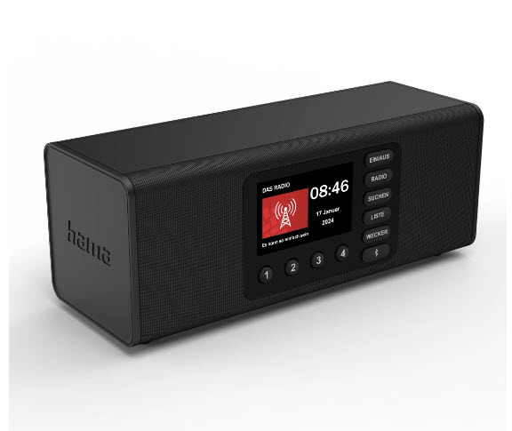 Hama DR2002BT Digitalradio DAB+/DAB/FM Bluetooth RX Radiowecker 10W TFT Schwarz