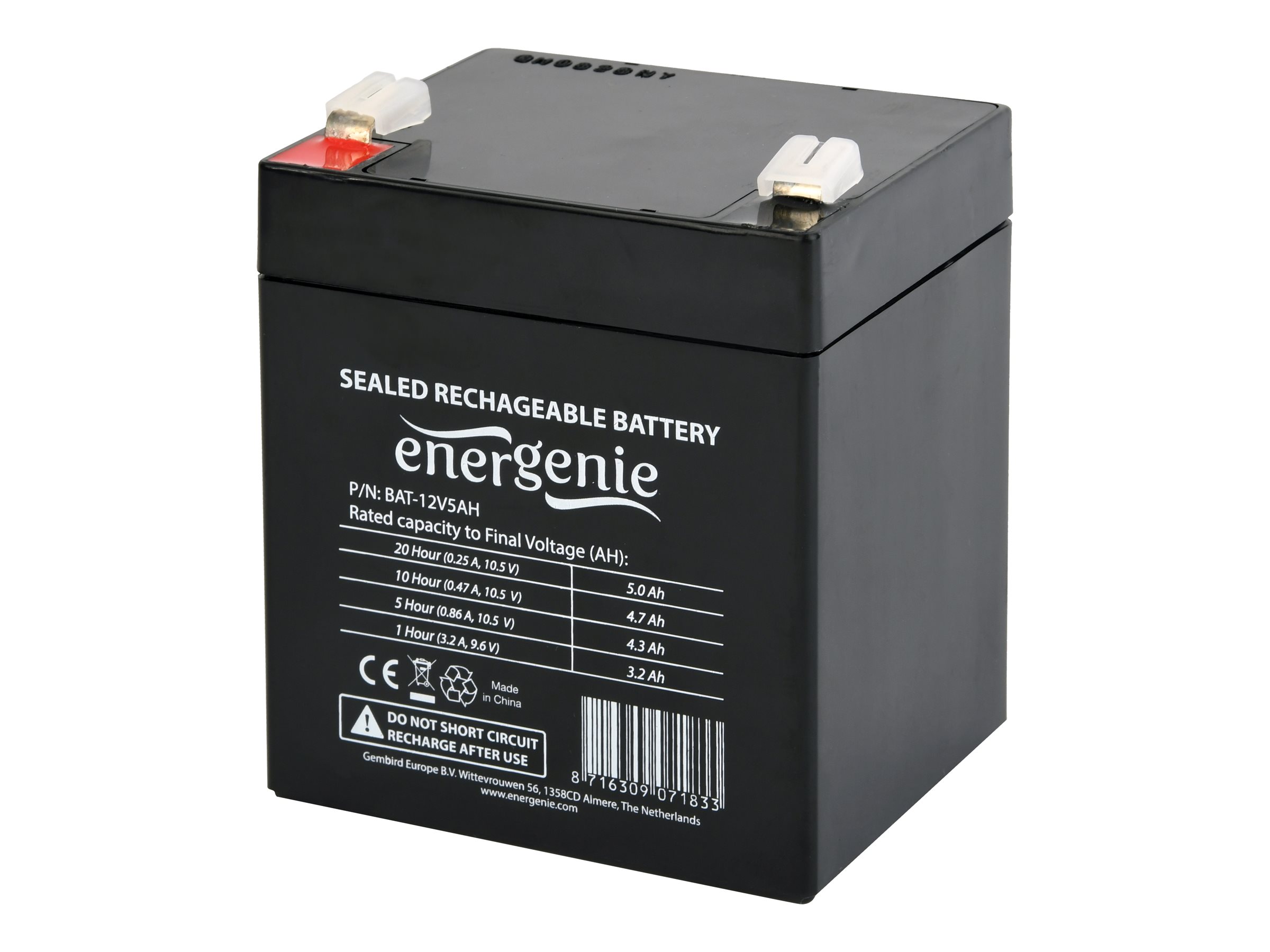 Gembird BAT-12V5AH USV-Akku 12 V 5 Ah Versiegelte Bleisäure (VRLA) Schwarz