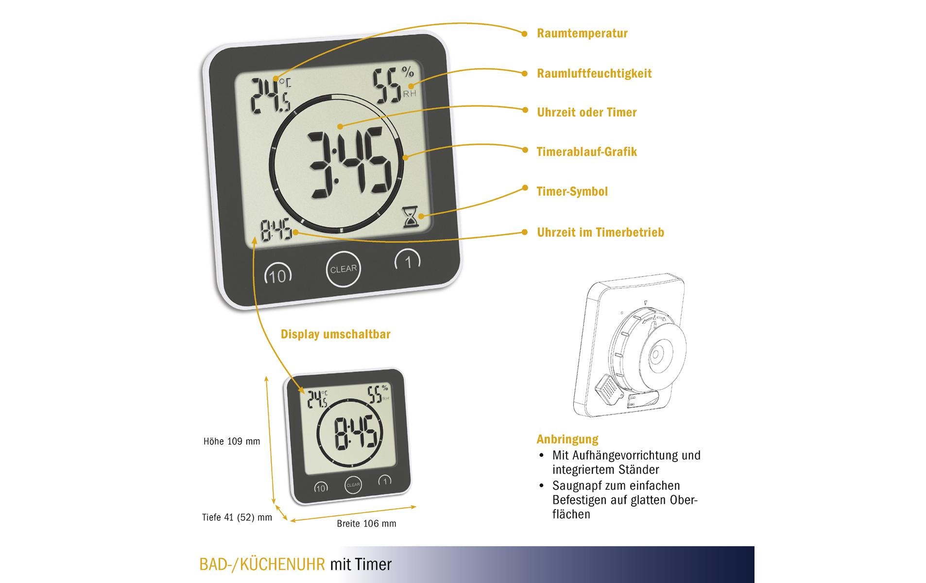 TFA Dostmann 60.4001.10 Digitaler Küchentimer 99 Min LCD Grau