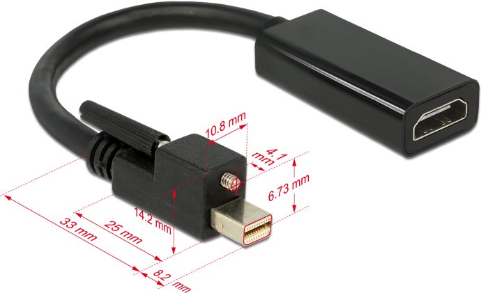 Delock Adapter mini DisplayPort 1.2 Stecker mit Schraube > HDMI Buchse 4K Aktiv schwarz (62640)