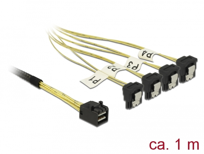Delock SAS-Kabel Mini SAS HD SFF-8643 auf 4x SATA 7 Pin gewinkelt 1 m