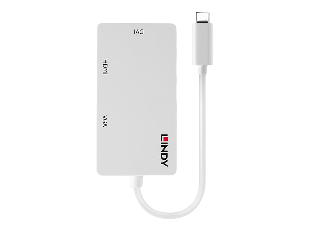 Lindy 43273 USB-C 3.1 Videokonverter auf HDMI, DVI und VGA Weiß