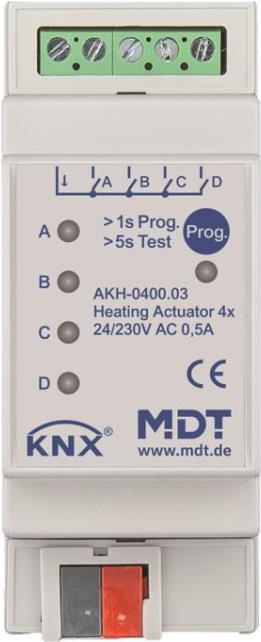 MDT AKH-0400.03 Heizungsaktor 4-fach 2TE REG 24-230VAC (AKH-0400.03)