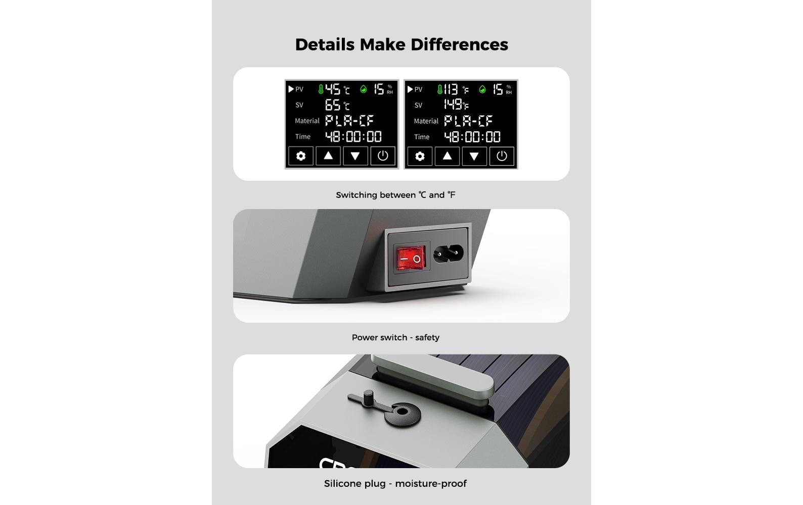 Creality Space Dryer Pi Filament-Trockner 110–220 V Touchscreen Schwarz