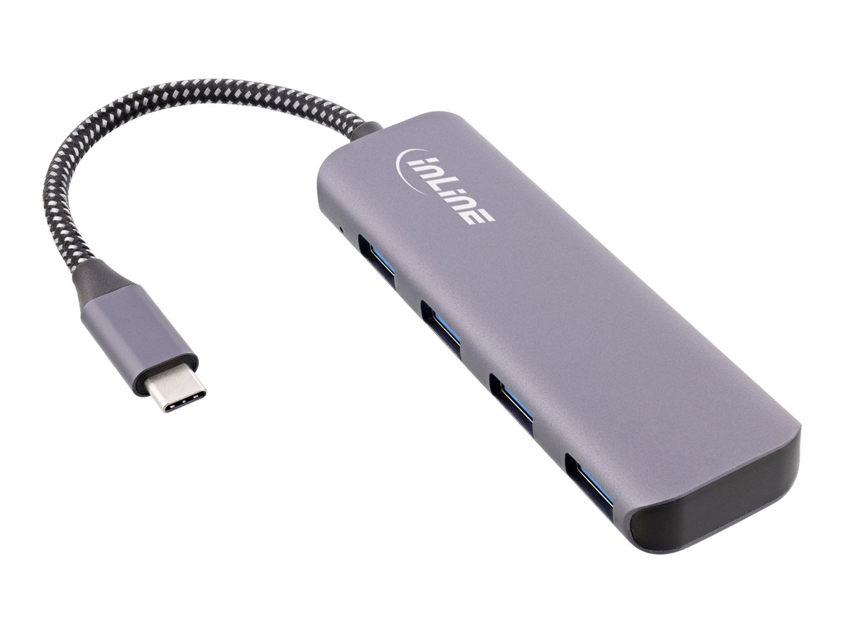 InLine USB 3.2 Hub USB-C auf 4x USB-A 10 Gbit/s Metallgehäuse Grau