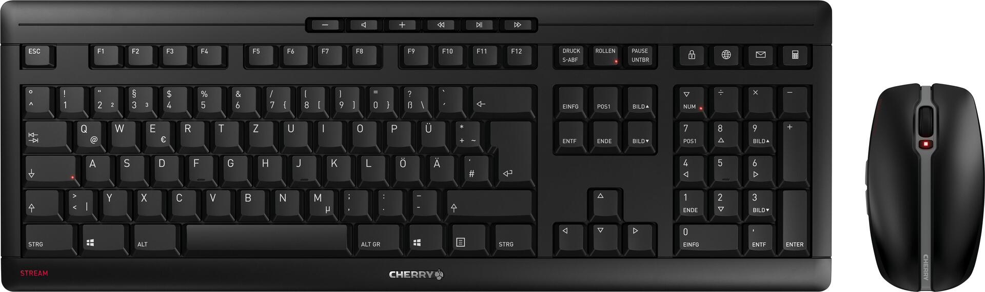 CHERRY STREAM DESKTOP RECHARGE - Tastatur-und-Maus-Set - kabellos - 2.4 GHz - QWERTZ - Deutsch - Tastenschalter: CHERRY SX - Schwarz