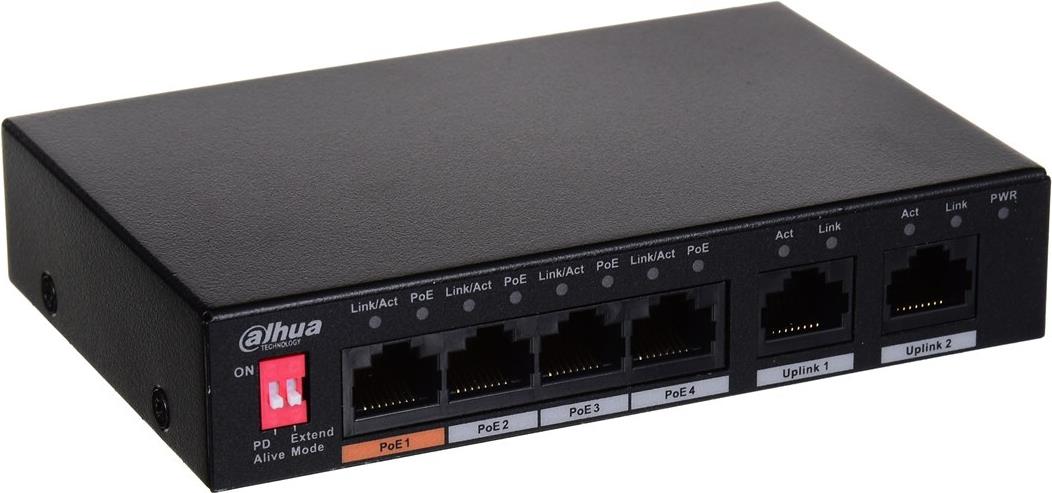 Dahua Technology PFS3006-4ET-60 Netzwerk-Switch Unmanaged Fast Ethernet (10/100) Power over Ethernet (PoE) Schwarz (PFS3006-4ET-60)