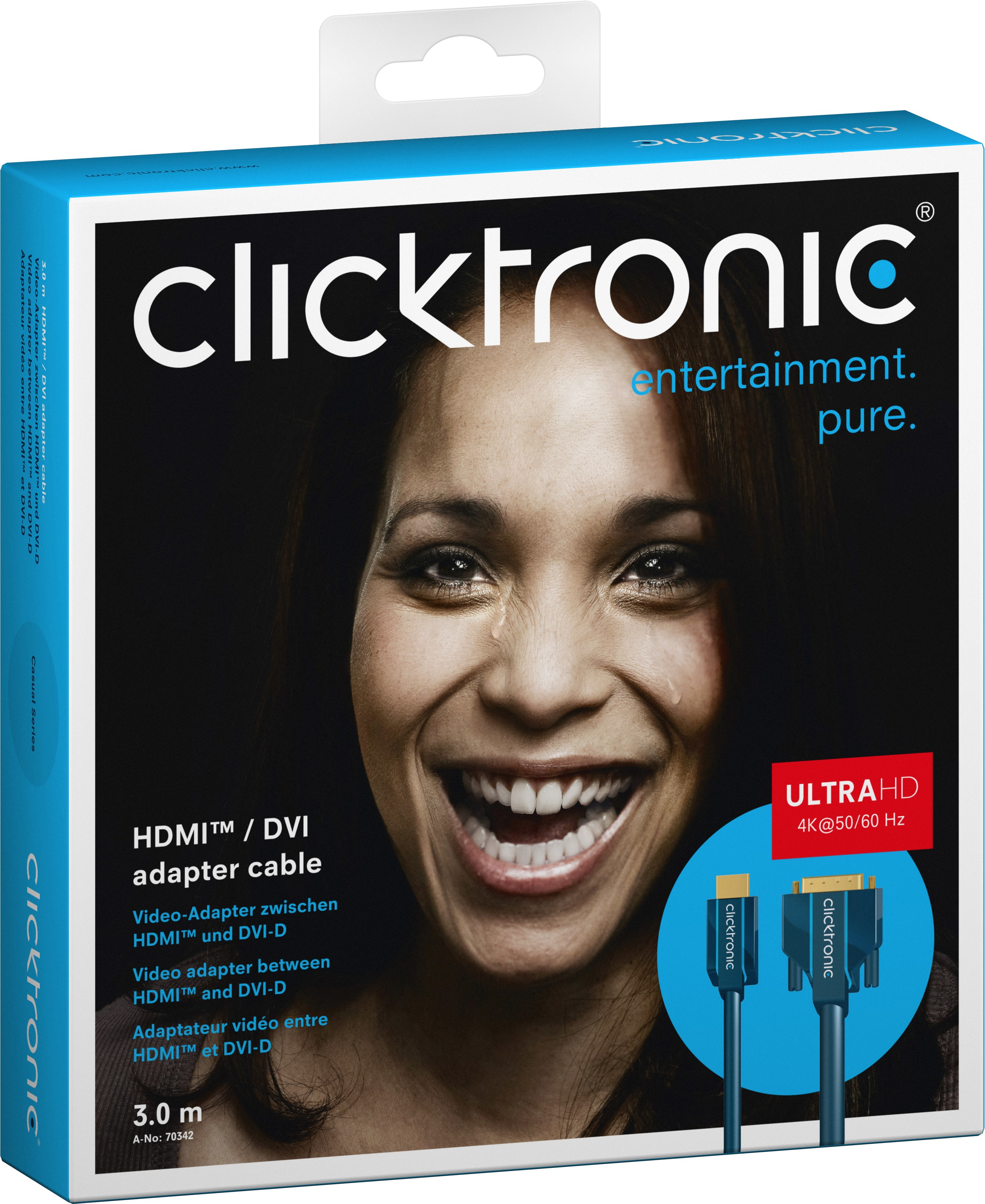 ClickTronic Casual Series Adapterkabel HDMI A auf DVI-D (24+1) Stecker 3 m Blau