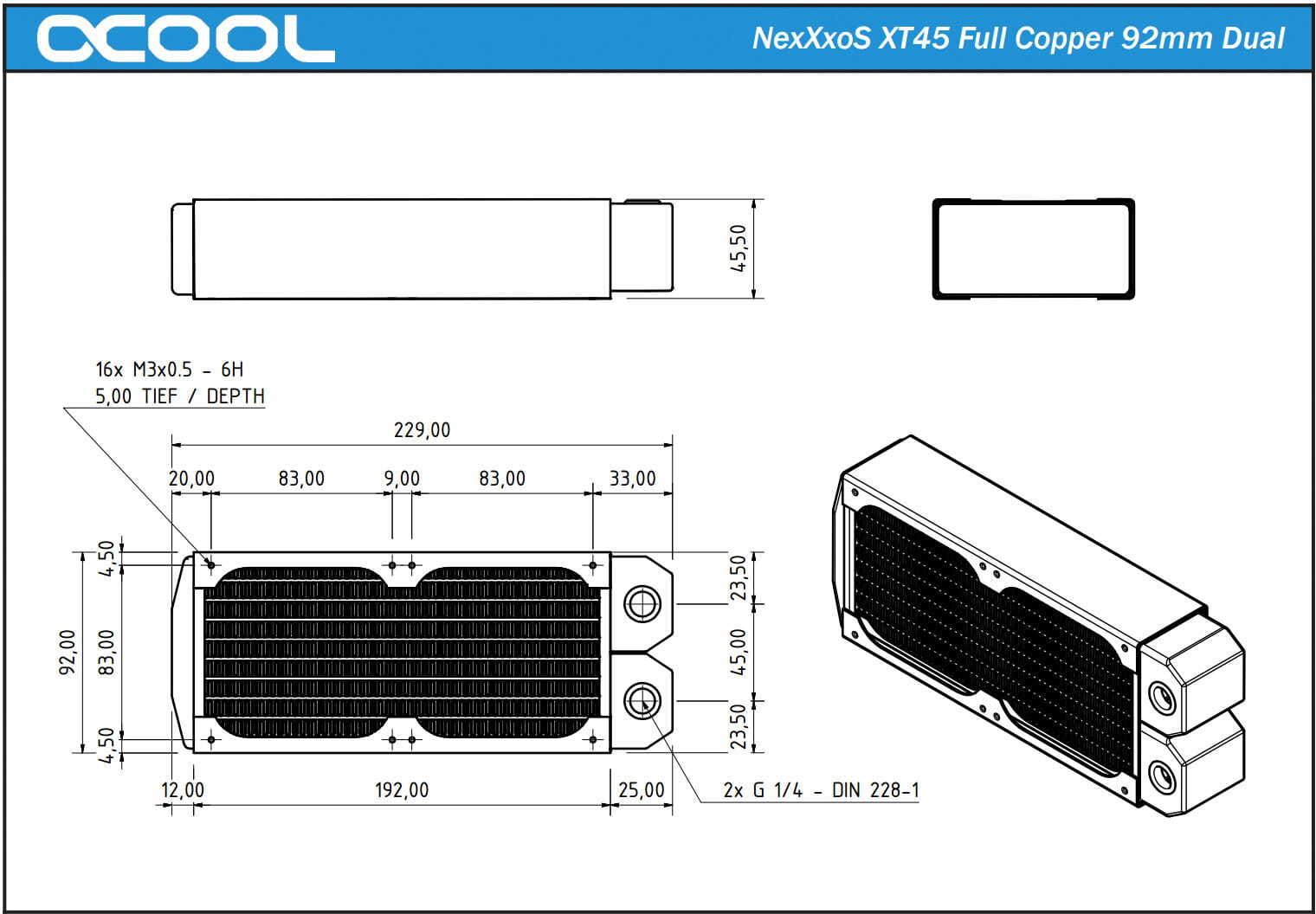 Alphacool NexXxoS XT45 Full Copper 92mm Dual Radiator Schwarz