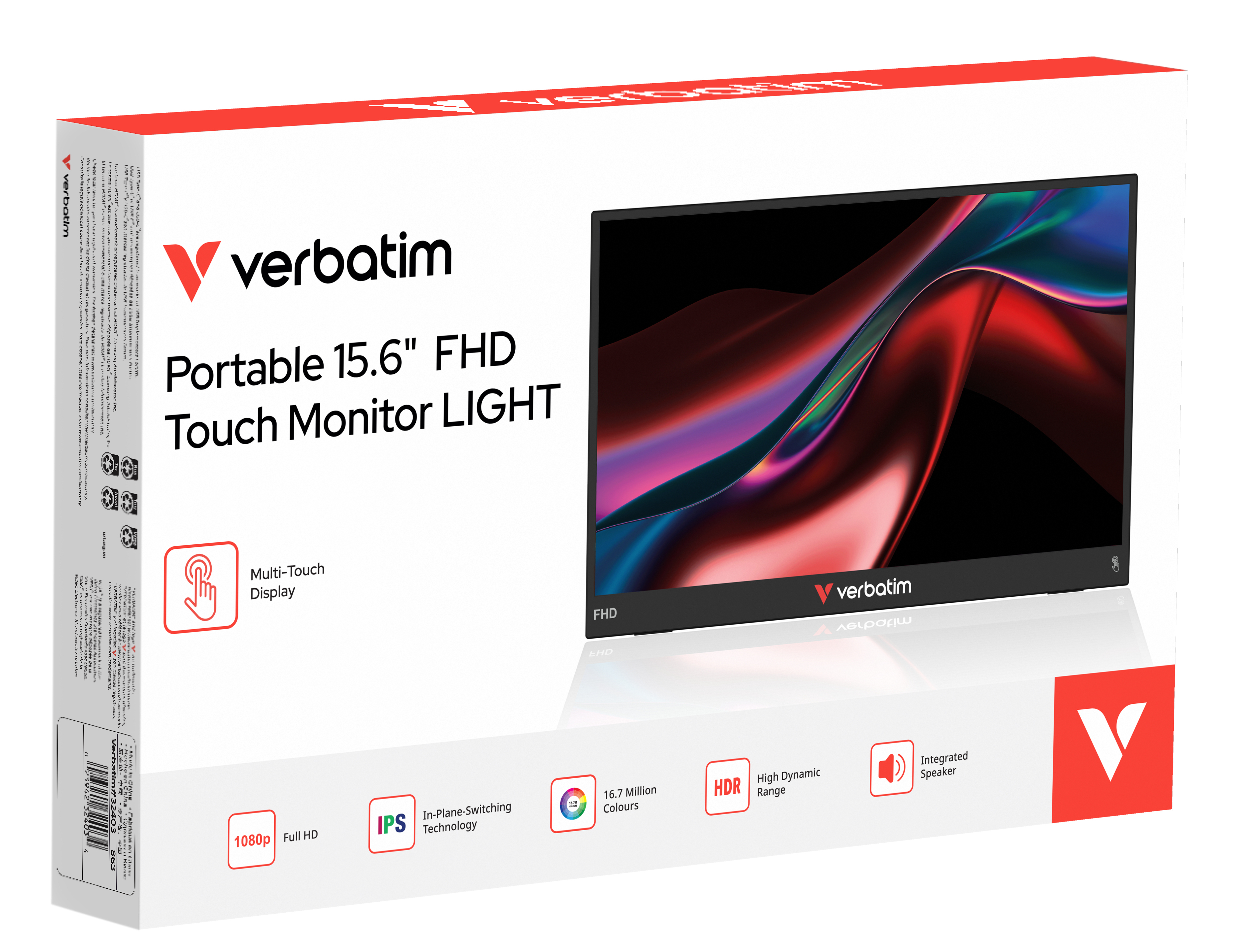 Verbatim PMT-15 Light Series Tragbarer Touch-Monitor 15,6" Full HD USB-C HDMI Schwarz