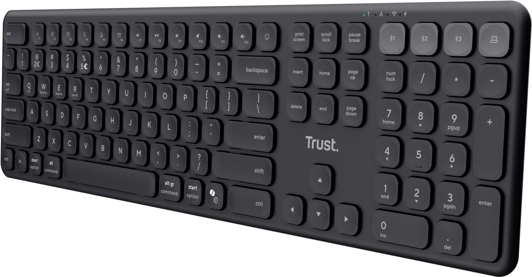 Trust Vaiya Tastatur Universal USB + RF Wireless + Bluetooth US Englisch Schwarz (25511)