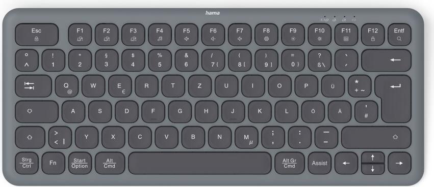 Hama Multi-Device-Tastatur WK-500 kabellos Funk u. BT klein SW QWERTZ (00173059)