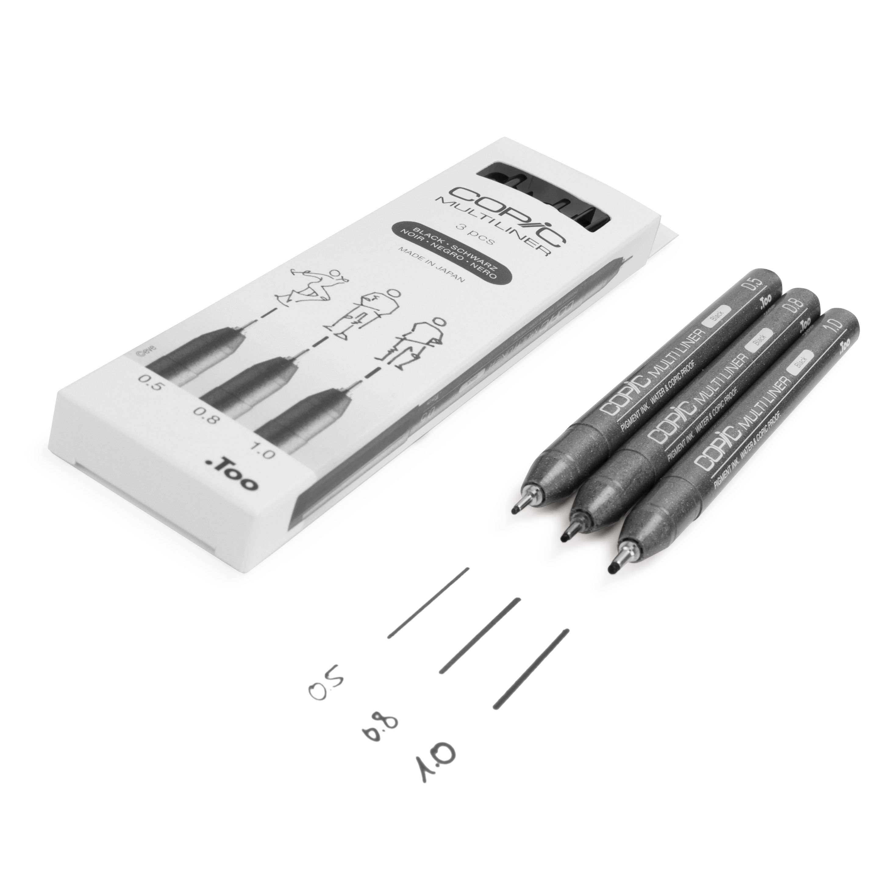 COPIC Multiliner Fineliner Set Schwarz 0,5 + 0,8 + 1,0 mm, 3 St.