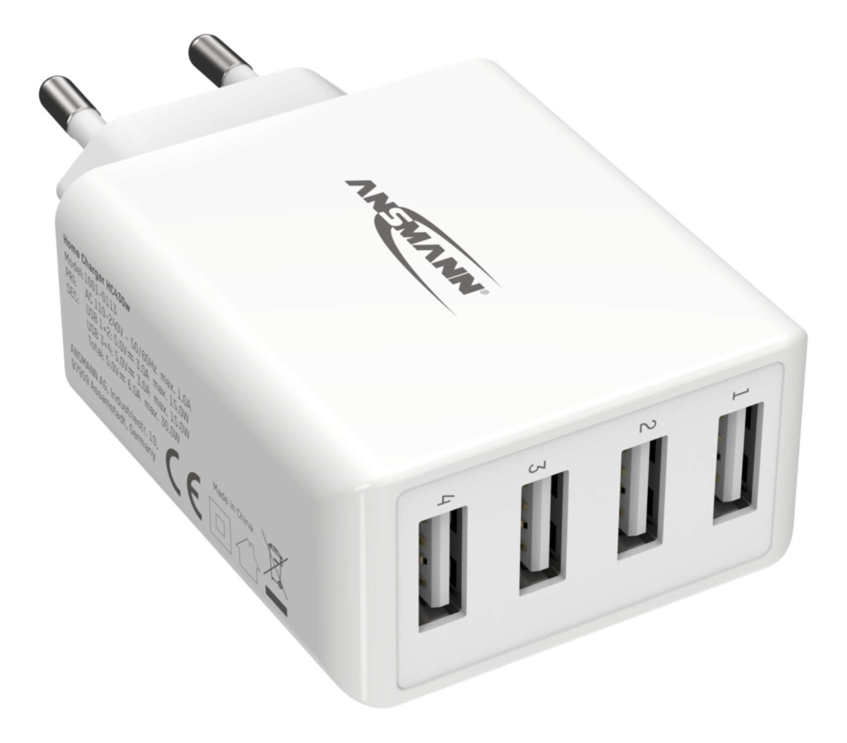 ANSMANN Home Charger HC430 USB-Ladegerät 4x USB-A 30 W Weiß