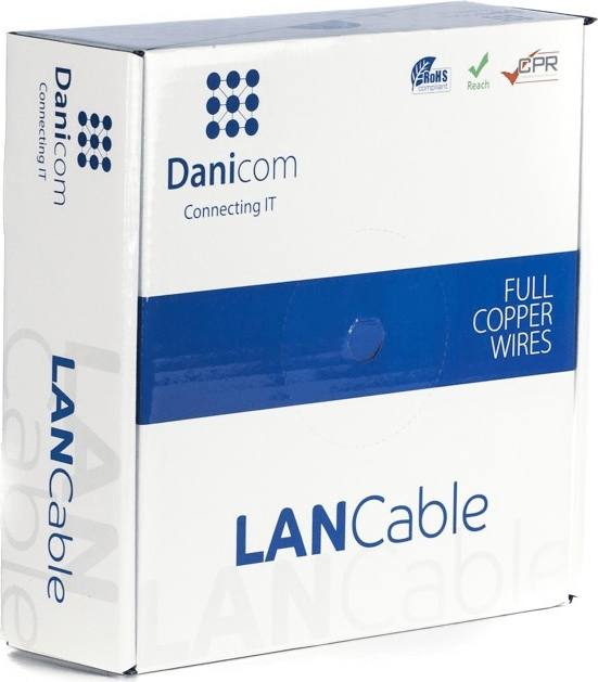 DSIT Danicom CAT7 S/FTP Verlegekabel 50m Starrleiter LSZH Dca – 10 Gbit/s doppelt abgeschirmt