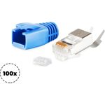 shiverpeaks ®-BASIC-S--Netzwerk Modular Stecker RJ45 SET für Verlegekabel bis AWG 23, Stecker mit Zugentlastung, Einführhilfe und Tülle, blau VE 100 (BS72067-100B)