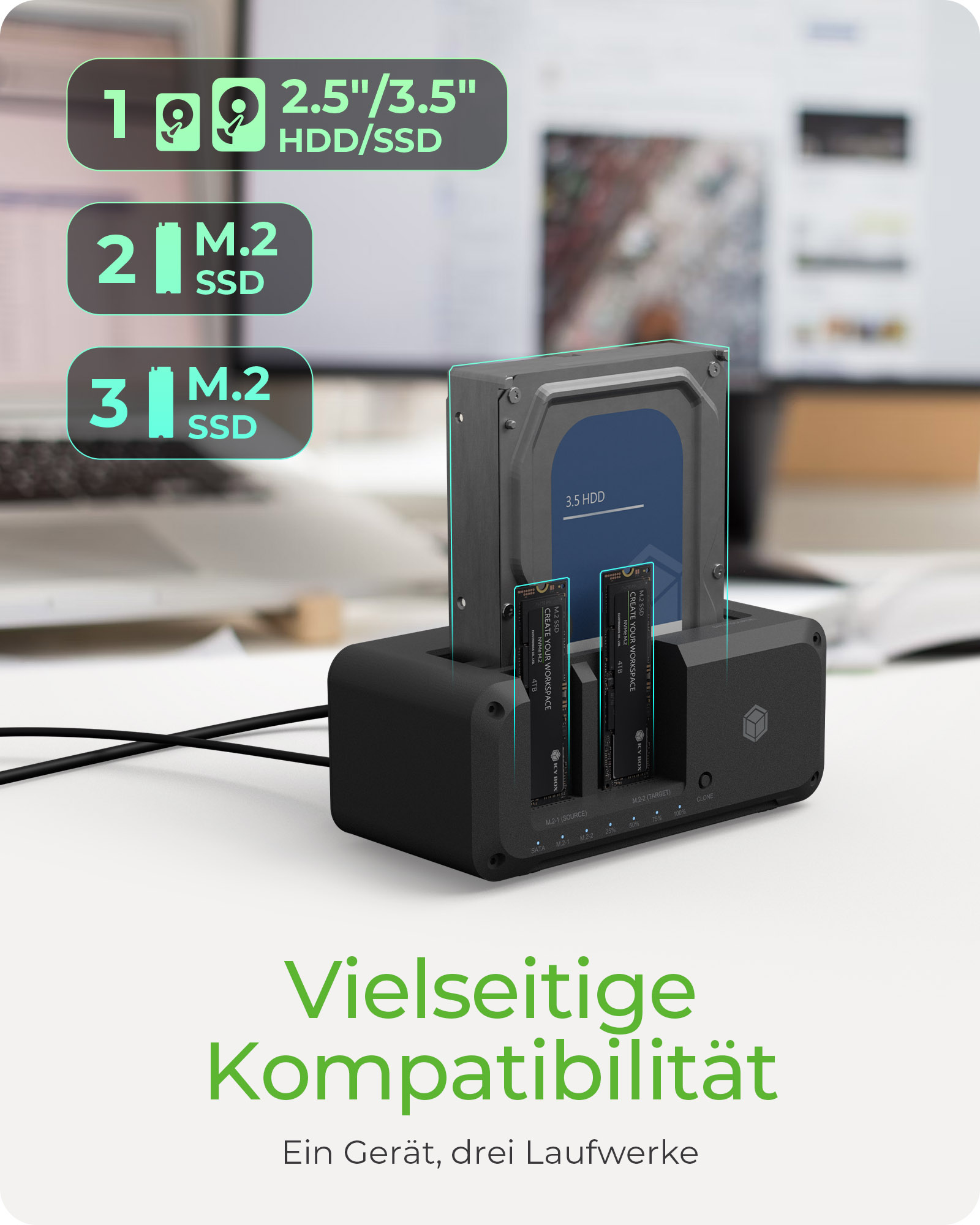 ICY BOX IB-2924MSCL-C31 Dockingstation USB 3.2 Gen 2 Schwarz