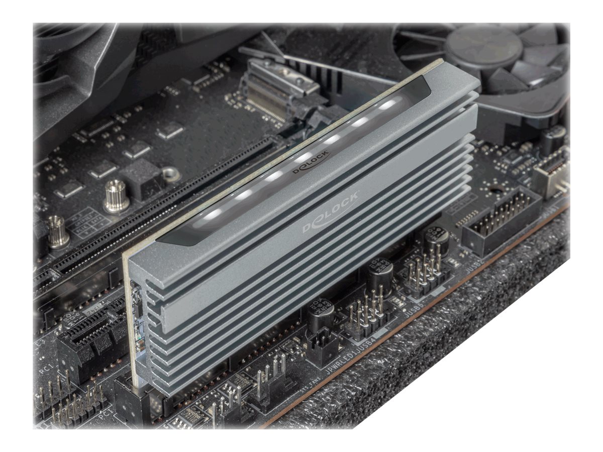 Delock Speicher-Controller PCIe 4.0 x16 zu 1x NVMe M.2 Key M mit RGB-LED Silber