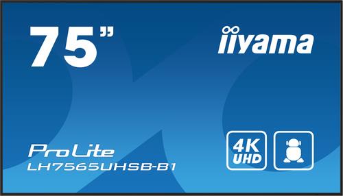 iiyama LH7575UHS-B1AG Signage-Display Digital Signage Flachbildschirm 190,5 cm (75") LCD WLAN 500 cd/m² 4K Ultra HD Schwarz Eingebauter Prozessor Android 11 24/7 (LH7575UHS-B1AG)