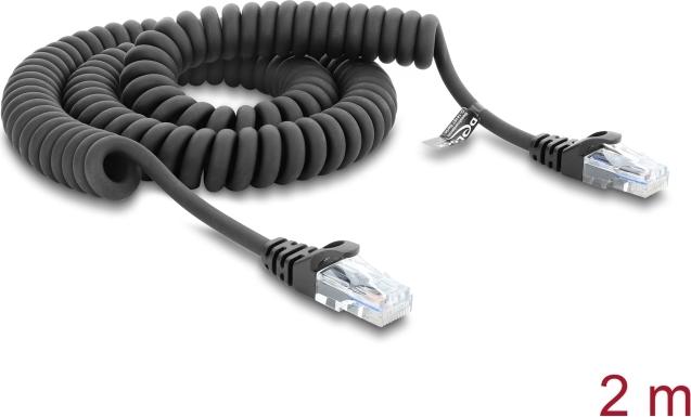 Delock RJ50 Spiralkabel Stecker zu Stecker 2 m schwarz (91235)