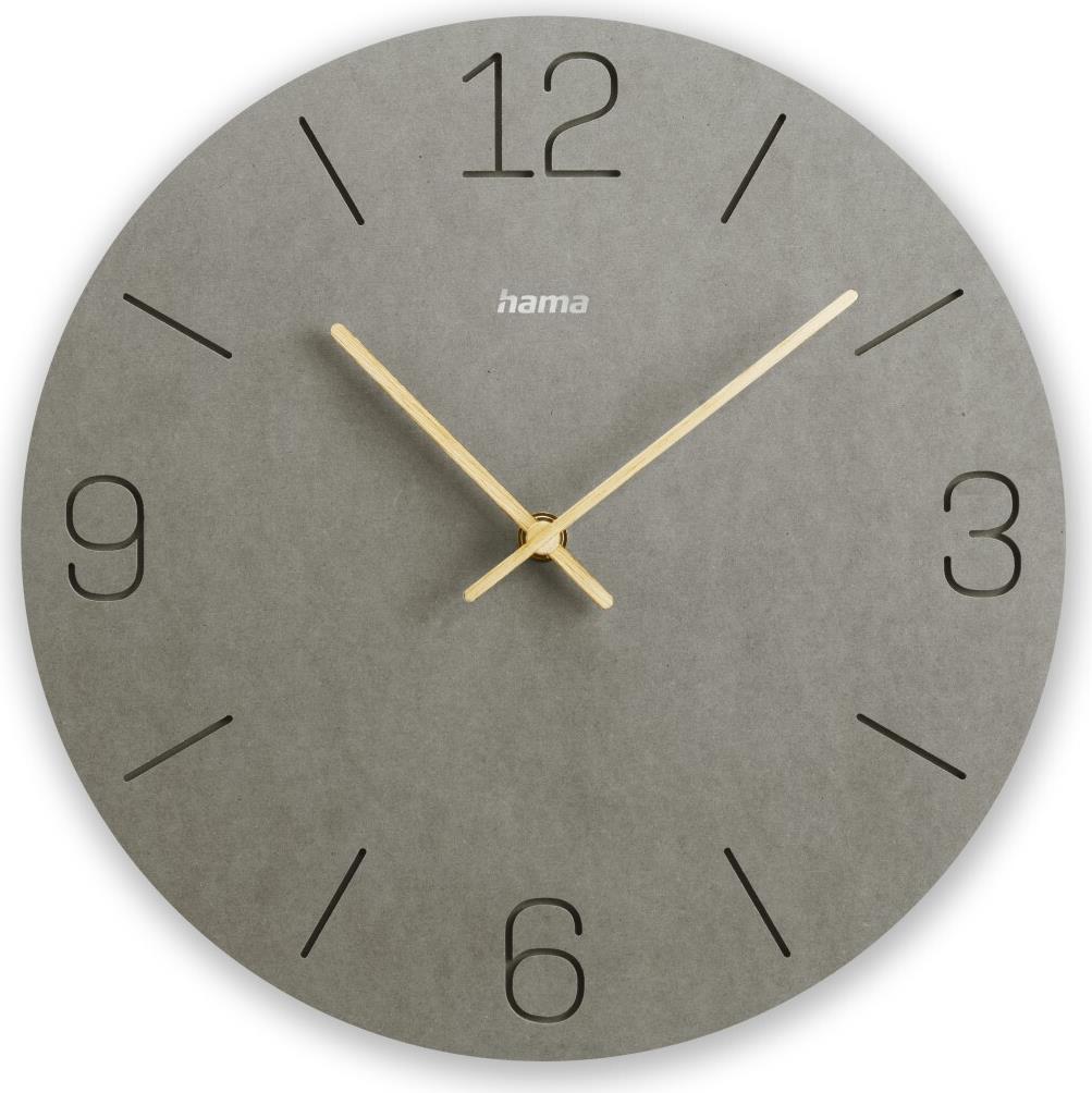 Image of Hama Wanduhr Kreta, Quarzuhr, analog, MDF, eingravierte Ziffern, Ø 30 cm, Grau (00185881)