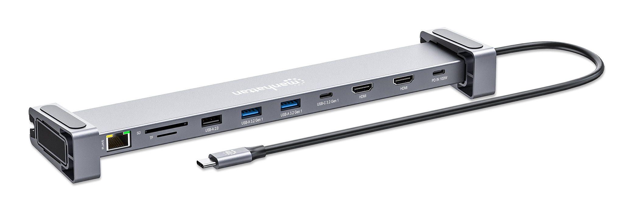 Manhattan 10-in-1 Dockingstation USB-C 3.2 Gen 1 2xHDMI 1GbE Silber