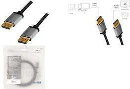 LogiLink CDA0103 DisplayPort Cable DP/M to DP/M, 4K/60 Hz, alu, black/grey, 5 m (CDA0103)