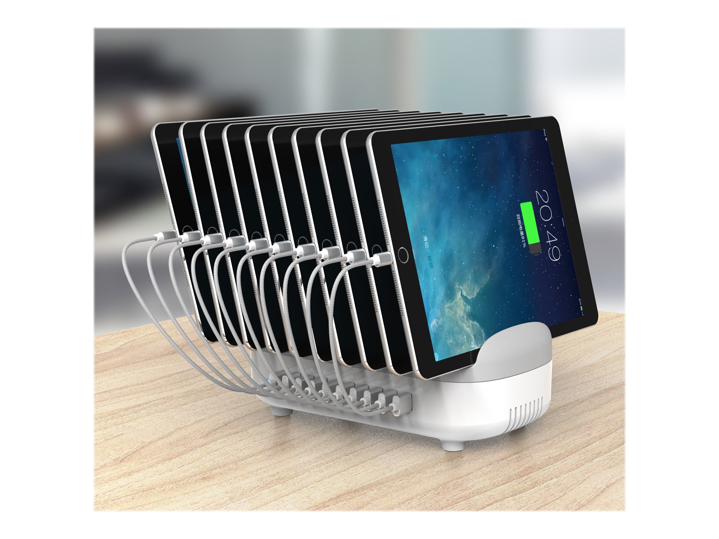 Compulocks 10 Port USB Ladestation mit UK-Netzstecker Grau Weiß