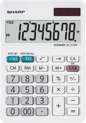 Sharp Tischrechner EL-310 W Weiß Display (Stellen): 8 solarbetrieben, batteriebetrieben (B x H x T) 85 x 26 x 122 mm (82-EL310W)