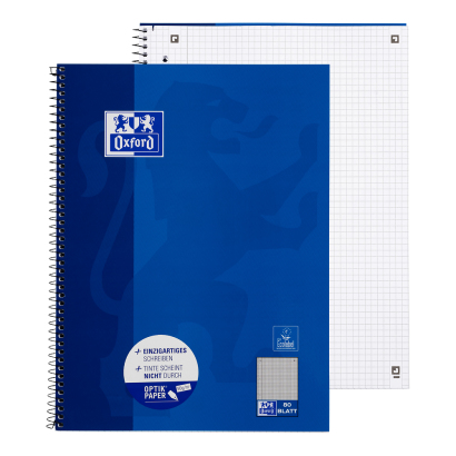 Oxford Collegeblock A4 kariert 80 Blatt 90 g/m² Optik Paper 4-fach Lochung Blau