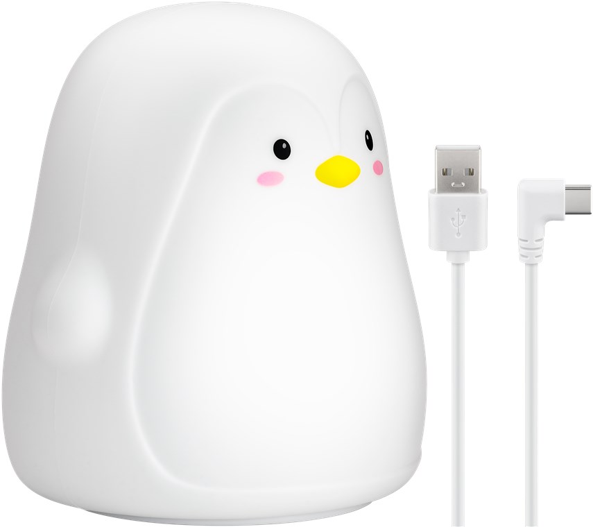 Goobay LED-Nachtlicht "Pinguin" - warmweißes Licht und 7 Farbwechsel (RGB-Licht), mit 3 Leuchtmodi, Touch-Sensor und Li-Ion-Akku (3,7 V/1200 mAh), aus weichem Silikon (61648)