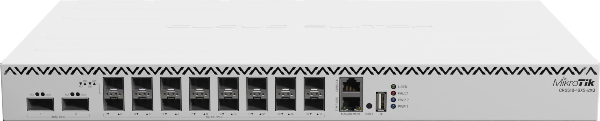 MikroTik Cloud Core Router, 2x 100GB QSFP28, 16x 25 GB SFP, 2 redudante Netzteile Ethernet Router (CRS518-16XS-2XQ-RM)