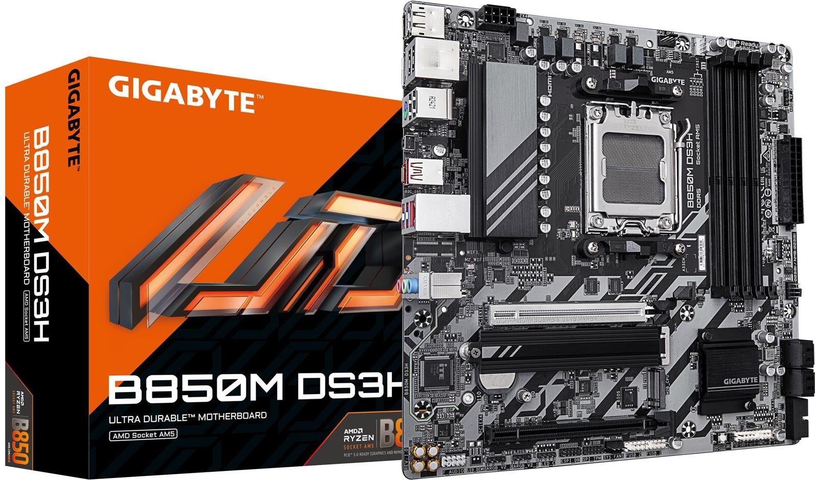 GIGABYTE B850M DS3H Motherboard - AMD Ryzen 9000 Series CPUs, 16+2+2 Phasen Digital VRM, bis zu 8200MHz DDR5 (OC), 1xPCIe 5.0 + 1xPCIe 4.0 M.2, 2.5 LAN, USB 3.2 Gen 2 (B850M DS3H)